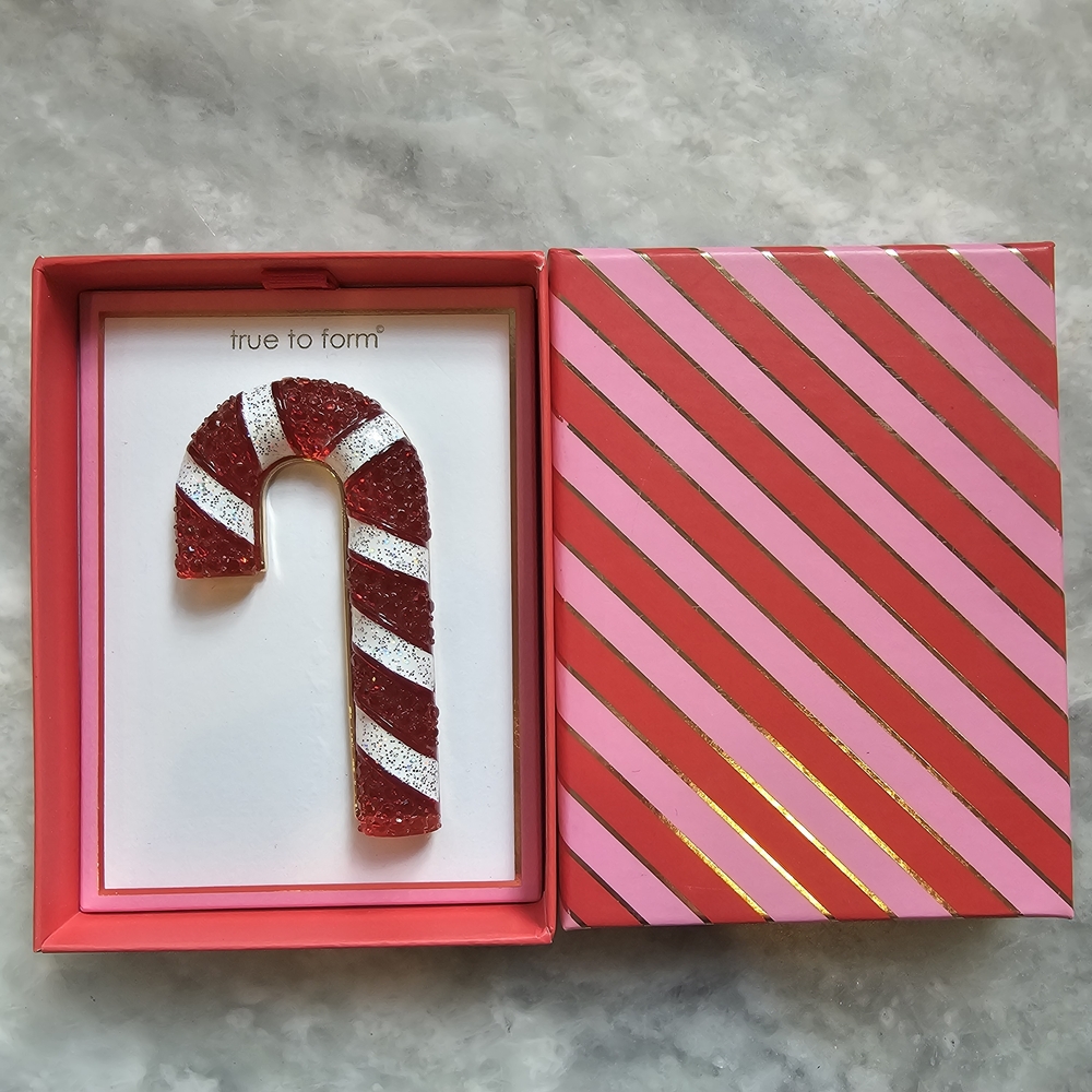 True to Form Red and Silver Candy Cane Brooch